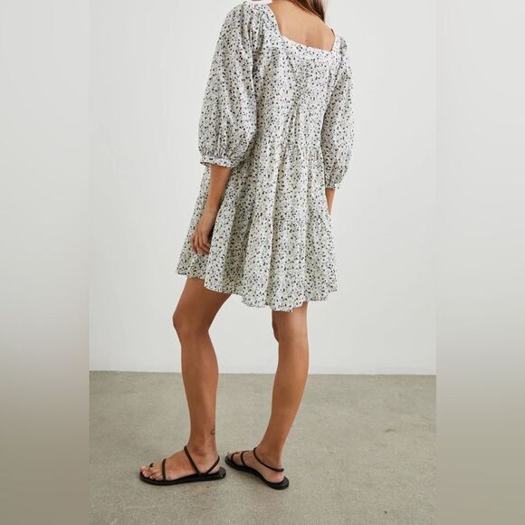 Rails Pippa Square Neck Puff Sleeve Tiered Mini Dress Watercolor Buds Size Small - Picture 2 of 10